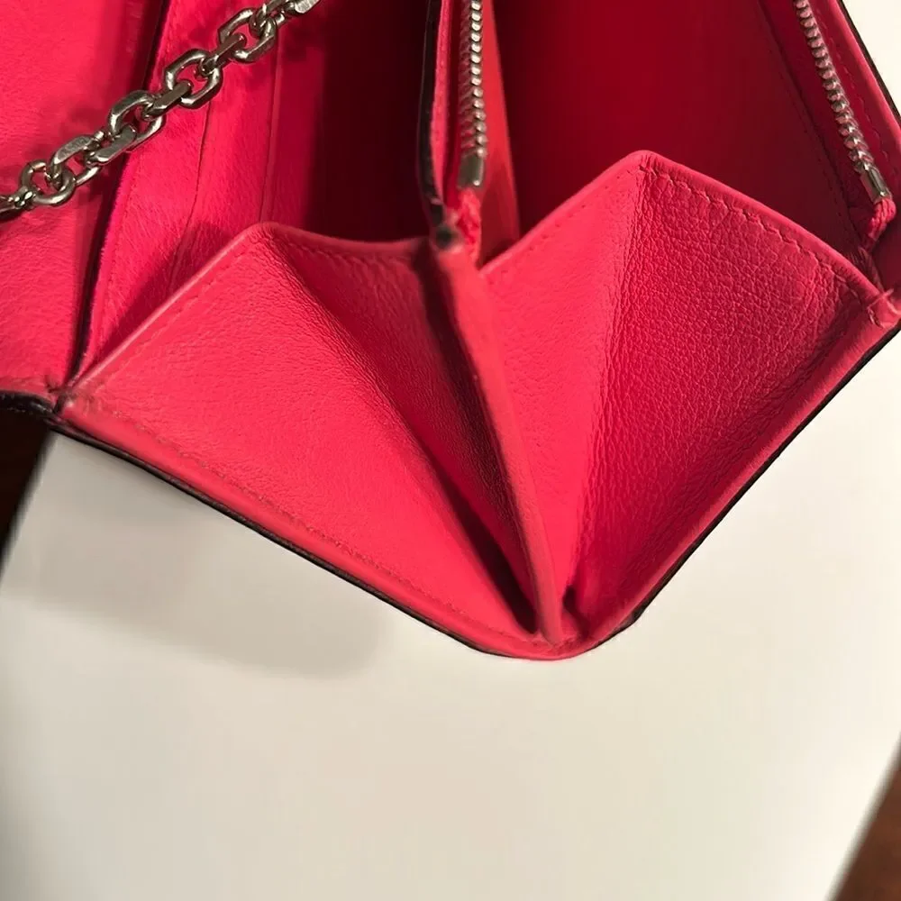 - Authentic Cristian Dior Leather Pink/Coral Wallet on a Chain